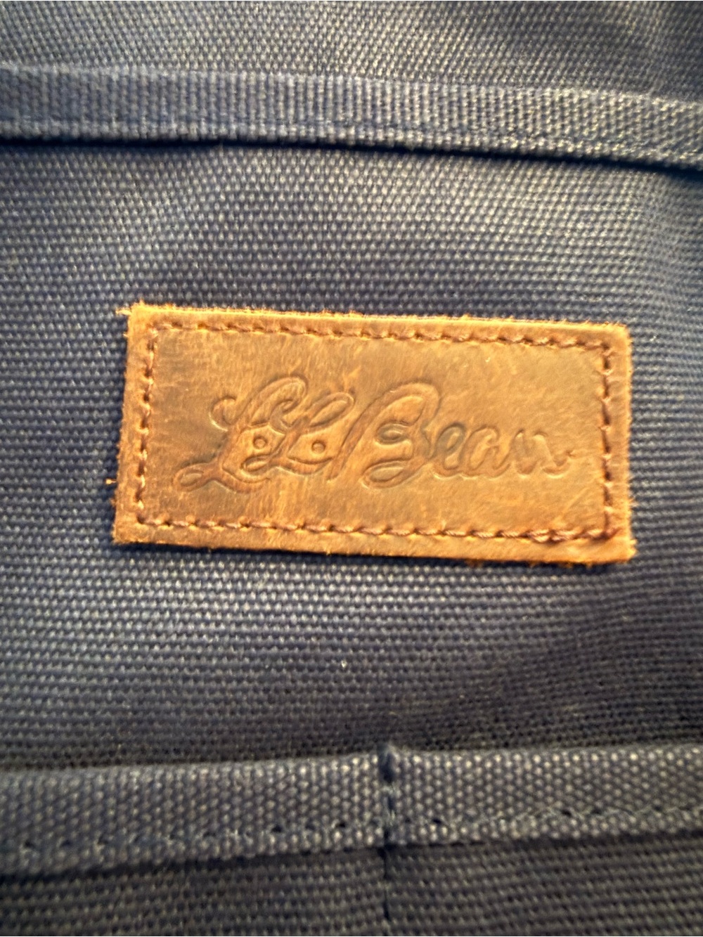 L.L. Bean Stonington Navy Canvas Messenger Tote with Brown Leather Handles - Picture 3 of 5